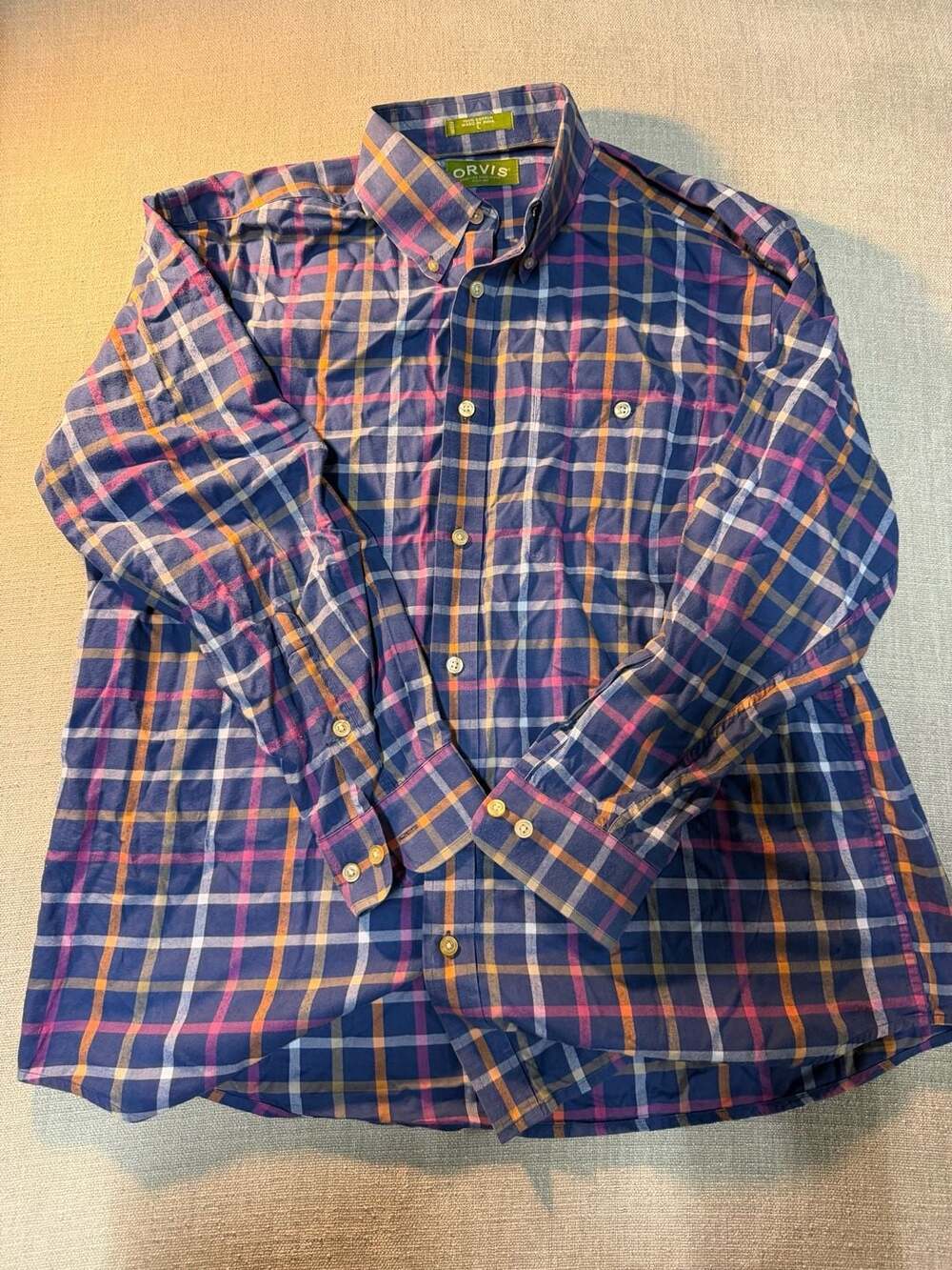 Orvis Sporting Traditions Mens Long Sleeve Button-Down Multi-Color Plaid Shirt